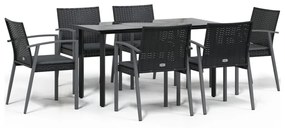Set pranzo da giardino 7 pz con cuscini in polyrattan e acciaio