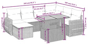 Set divano da giardino 8 pz con cuscini grigio in polyrattan