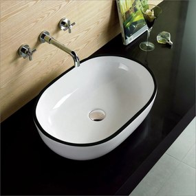 Lavabo D'Appoggio 49x35,5 Cm Rubicer "Break The Rules" Bianco Lucido Con Bordo Nero Lucido