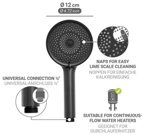 Soffione per doccia nero opaco in plastica ø 12 cm Softwater – Wenko