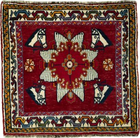 Shiraz Tappeto 60 x 70 Rosso (Iran) Annodato A Mano