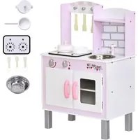 Cucina Giocattolo per Bambini 55x30x80 cm in Pino e MDF con Accessori Rosa