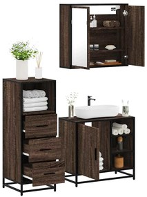 Set Mobili Da Bagno 3 Pz Rovere Marrone İn Legno Multistrato /