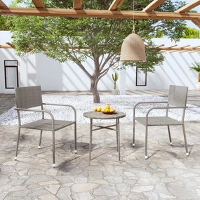 Set Mobili Da Pranzo Per Giardino 3 Pz İn Polyrattan Grigio /