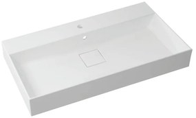 Lavabo da incasso con bordo a vista d'appoggio bacino al centro rettangolare Neo L 91 x H 15 x P 49 cm in resina bianco