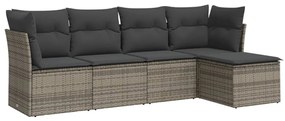 Set divano da giardino 5 pz con cuscini grigio in polyrattan