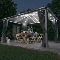 Gazebo con Tende e Luci LED 400x300 cm Antracite in Alluminio