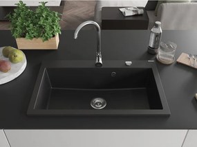 Mexen Elix lavello in granito 1-vasca 800 x 500 mm, nero, sifone cromato - 6527801005-77
