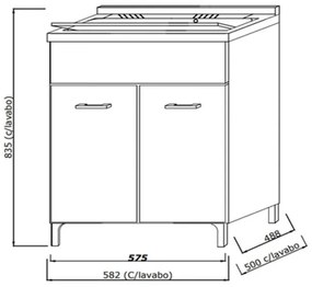 Lavatoio in legno 60 x 50 cm x altezza 84 cm rovere fumo completo di lavello e tavoletta