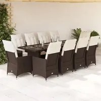 Set Bistr da Giardino 11 pz con Cuscini in Polyrattan Marrone 3277264