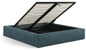 Letto matrimoniale imbottito blu con contenitore e rete inclusi 160x200 cm Simon – Micadoni