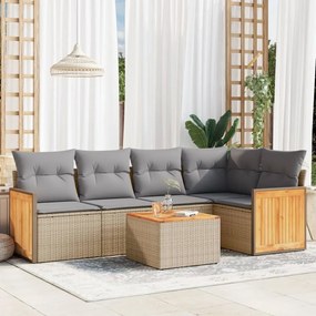 Set divano da giardino 6 pz con cuscini beige in polyrattan