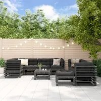 Set Divani da Giardino 10 pz con Cuscini Legno Massello Grigio 3186097