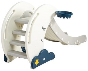 Costway Scivolo pieghevole a forma di luna con scale e canestro da basket, Scivolo per bambini per interno ed esterno