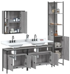 Set mobili da bagno 4 pz grigio sonoma in legno multistrato