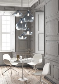Lampadario Contemporaneo Dress Metallo Cromo Vetro Blu 5 Luci E27