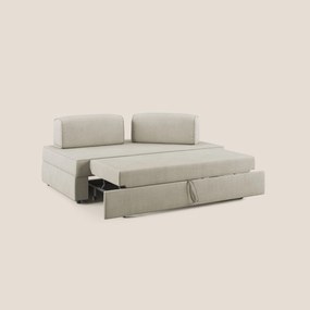 Liberty divano con pouf estraibile e schienali movibili in tessuto morbido impermeabile T02 panna