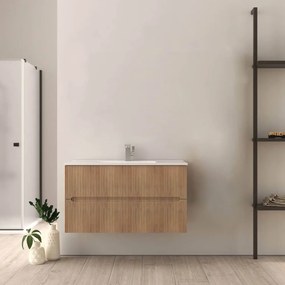 Mobile da bagno cannettato 100 cm rovere tabacco Riga