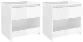 Comodini 2pz bianco lucido 40x30x39 cm in legno multistrato