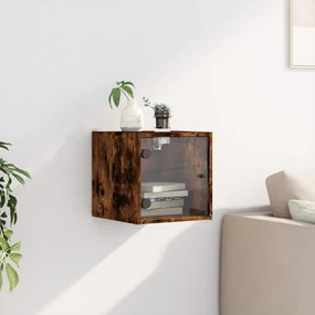 Comodino con anta in vetro rovere fumo 35x37x35 cm