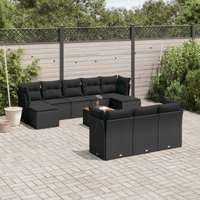 Set divani da giardino 11 pz con cuscini in polyrattan nero