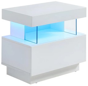 Comodino 1 cassetto e 1 nicchia a LED in MDF Bianco laccato - FABIO II