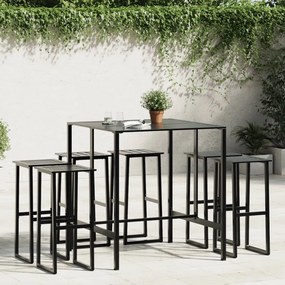 Set Bar Da Giardino 7pz Nero İn Acciaio Verniciato A Polvere /