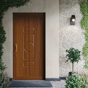 Porta d'ingresso DOLCETTI in PVC pannello bugnato mod.168 L 90 x H 210 cm in PVC rovere dorato, apertura spingere a sinistra, falso telaio non incluso
