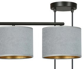 Lampadario 4 Luci Ganesha In Acciaio Nero E Paralumi In Tessuto Grigio
