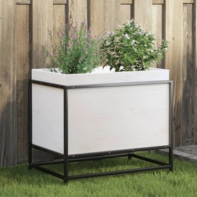 Fioriera Da Giardino Bianca 60x40x50 Cm Legno Massello Di Pino /