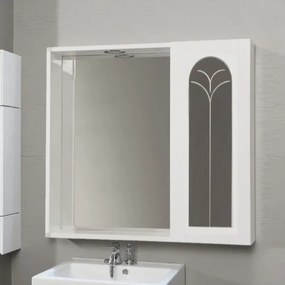 Specchiera contenitore con anta palme e luce Led Bianco Lucido 68 cm