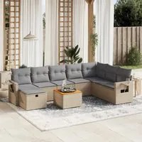 Set Divano da Giardino 9 pz con Cuscini Beige Misto Polyrattan 3264986