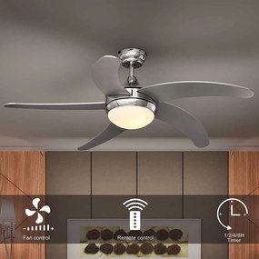 Ventilatore da Soffitto 5 Pale Legno con Lampada e Telecomando Diametro 132 cm...