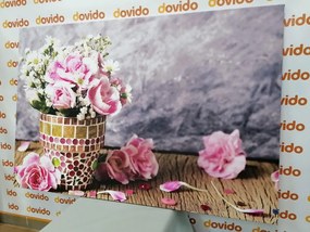 Quadro su tela – Fiori di garofano in vaso a mosaico