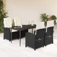 Set da Pranzo da Giardino 5 pz Nero con Cuscini in Polyrattan 3212294