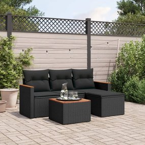 Set divani da giardino 5 pz con cuscini in polyrattan nero