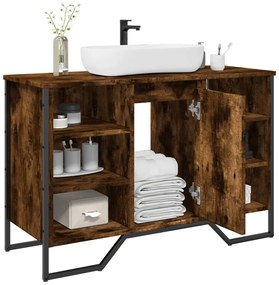 Mobile Lavabo Bagno Rovere Fumo 91x35x60 Cm İn Truciolato /