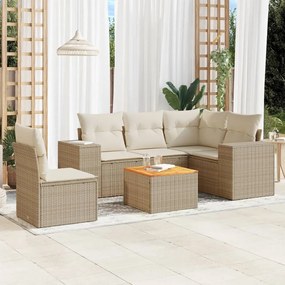 Set divano da giardino 6 pz con cuscini beige in polyrattan