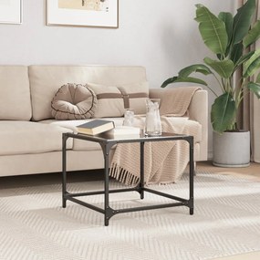 Tavolino Con Piano İn Vetro Nero 50x50x40 Cm Acciaio /