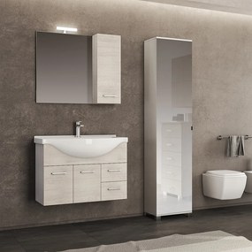 Mobile Bagno Sospeso 105 Cm Due Ante Due Cassetti Specchio Con Pensile e Lampada Led 100x70 CmSavini "Gaia 2"