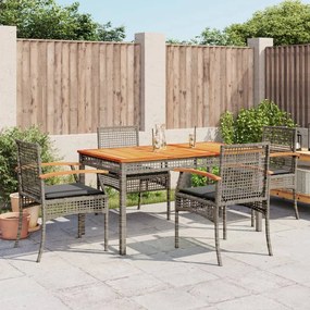 Set da pranzo da giardino 5 pz con cuscini in polyrattan grigio