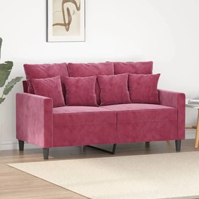 Divano A 2 Posti Rosso Vino 120 Cm İn Velluto /