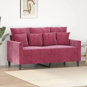 Divano A 2 Posti Rosso Vino 120 Cm İn Velluto /