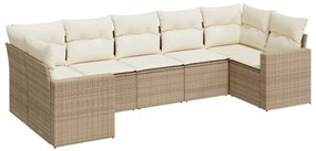 Set divani da giardino 7 pz con cuscini beige in polyrattan