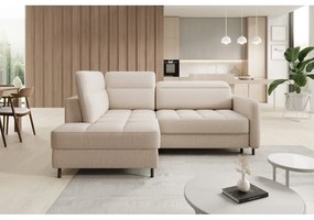 Divano angolare beige allungabile/con contenitore (con penisola a sinistra/a L) e rivestimento in velluto Barea – ELTAP