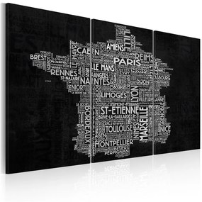 Quadro Text map of France on the black background triptych