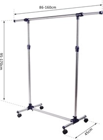 Stender Appendiabiti Larghezza e altezza regolabili con Ruote in Acciaio Inox 160x170 cm...