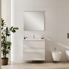 Mobile bagno sospeso con lavabo Pull L 80 x H 56 x P 39 cm bianco opaco in mdf 3 cassetti per vasca centrale , piedini non inclusi