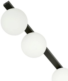 Plafoniera Moderna 3 Luci Giapeto Barra In Acciaio Nero E Sfere Di Vetro Opale