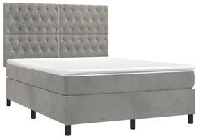 Letto a molle materasso e led grigio chiaro 140x200 cm velluto